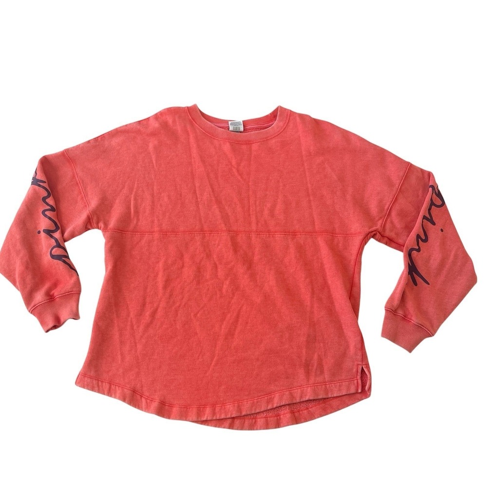 PINK Victoria's Secret Size S Crewneck Sweatshirt Logo Spellout Coral Salmon